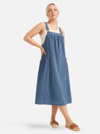 Women's Midi Pinafore Dress with Adjustable Straps and Side Pockets