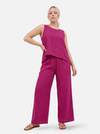 Women's Linen-Look Two-Piece Set with Crochet Back Detail