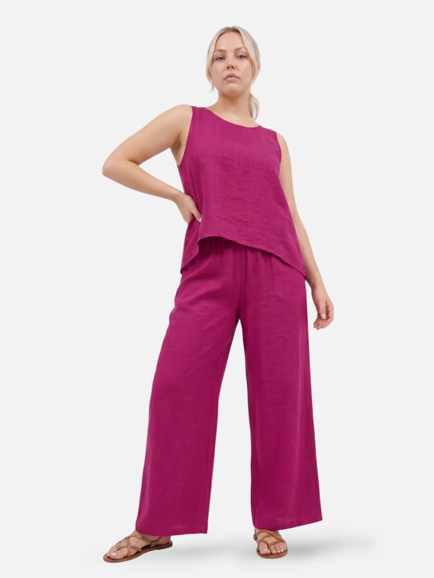 Women's Linen-Look Two-Piece Set with Crochet Back Detail