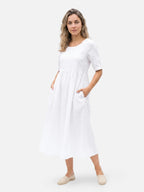 Women's Midi Dress with Linen-Look, Short Sleeves and Pockets