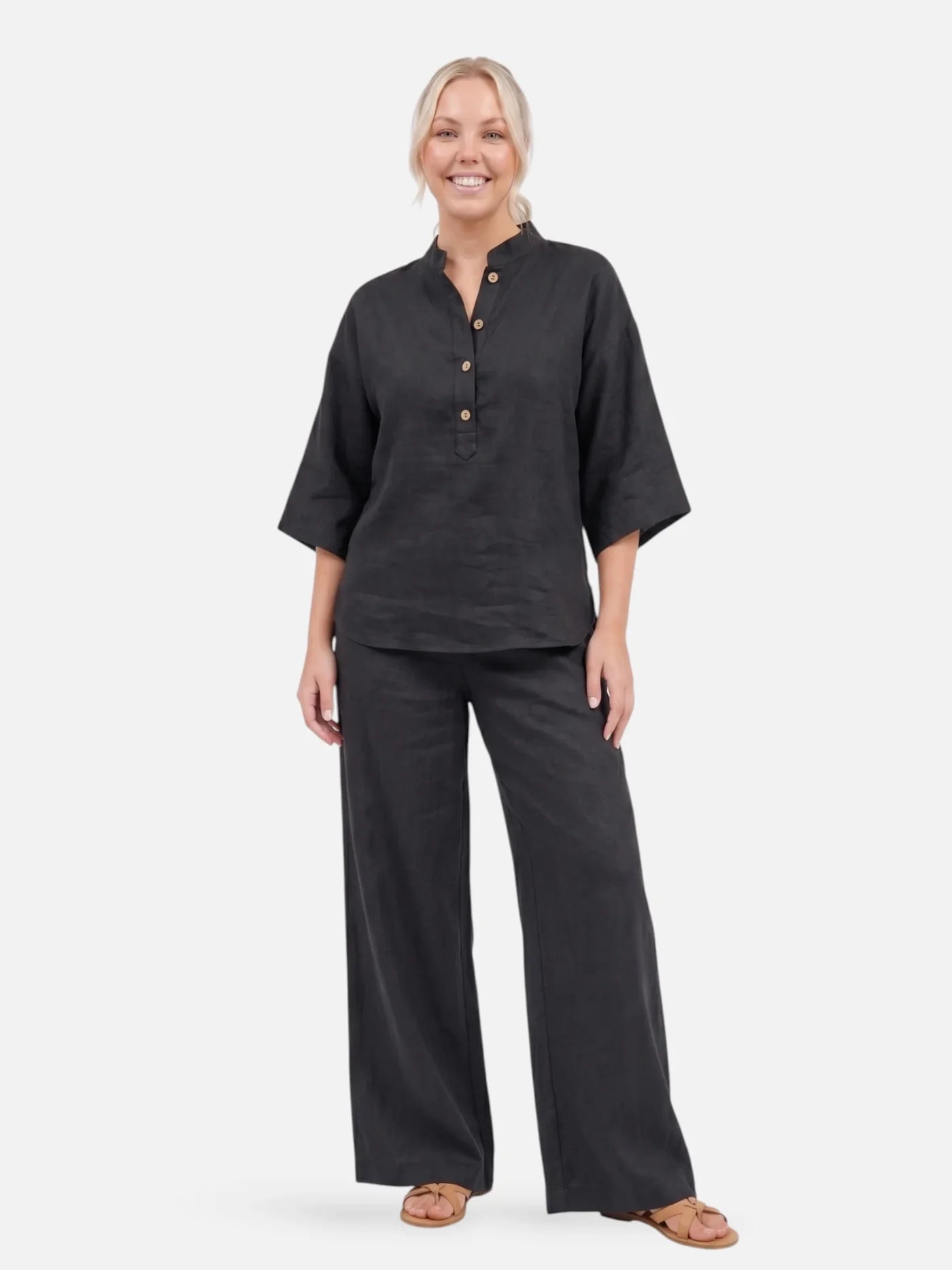Women’s Matching Set – Relaxed Wide Leg Pants & Button Blouse Set