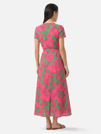 Women's Floral Wrap Maxi Dress with Short Sleeves and Tie Waist