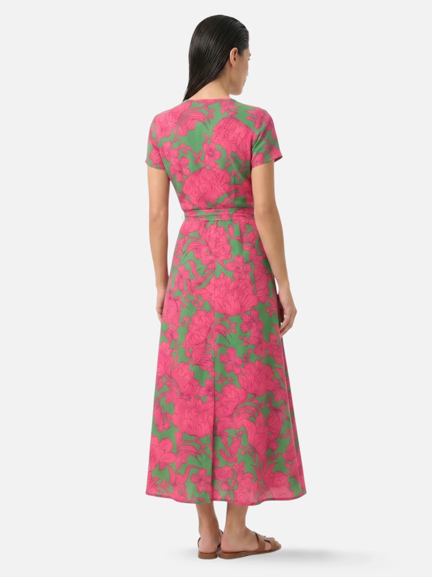 Women's Floral Wrap Maxi Dress with Short Sleeves and Tie Waist