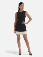 Women’s Sleeveless Mini Shift Dress with Contrast Pleated Hem