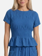 Women’s Textured Matching Set with Short Sleeve Top and Wide Leg Pants