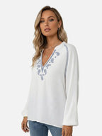 Women’s Embroidered V-Neck Long Sleeve Blouse