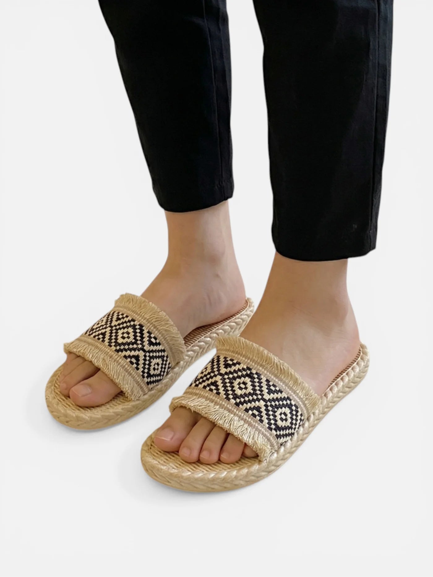 Women’s Espadrille Style Slip On Flat Sandals with Woven Strap