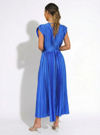 Women’s Pleated Midi Dress with V-Neck