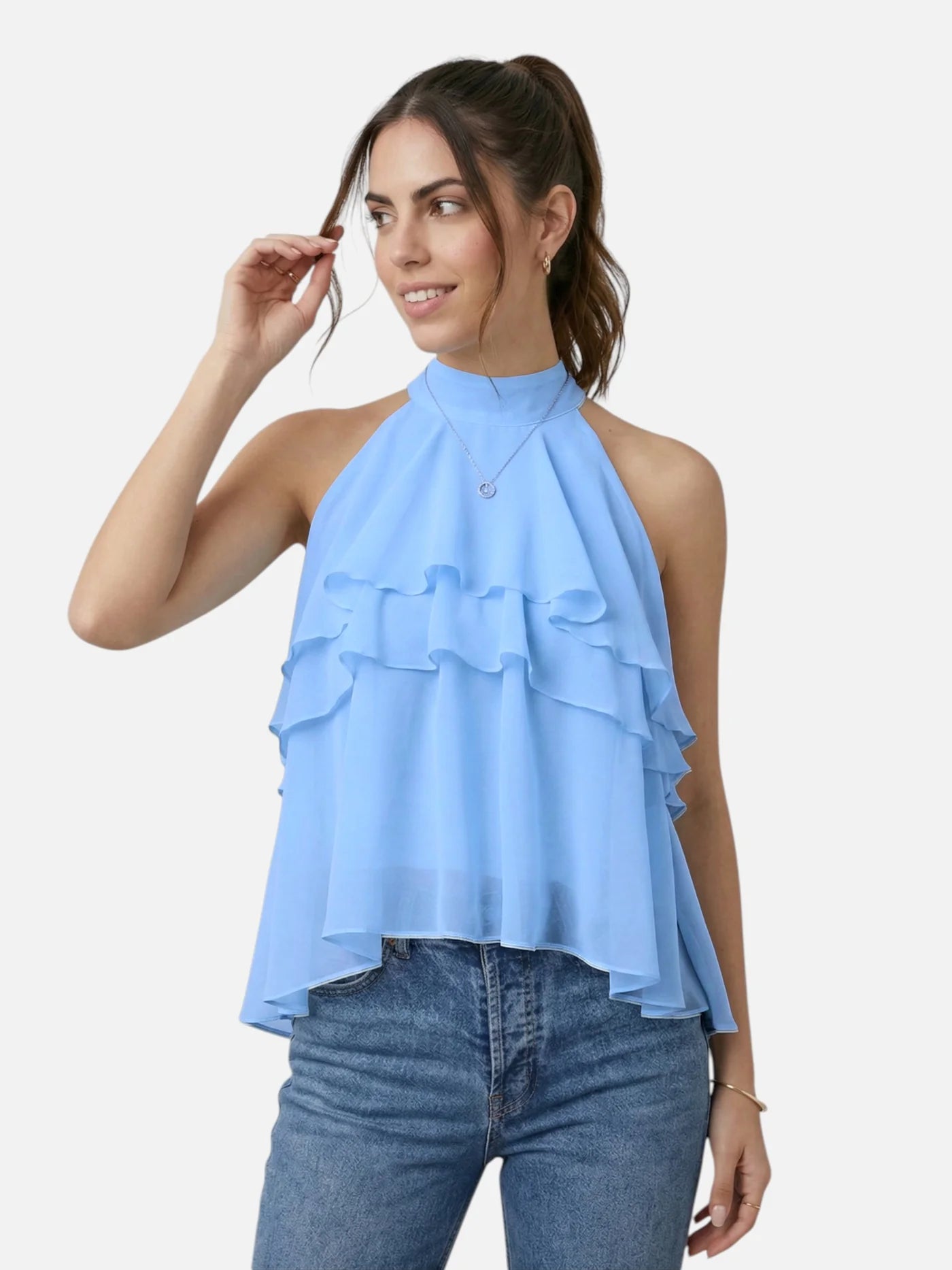 Women’s Sleeveless Ruffle Halter Top