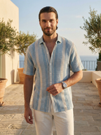 Men’s Striped Short Sleeve Button-Up Shirt – Casual Summer Style