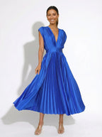 Women’s Pleated Midi Dress with V-Neck