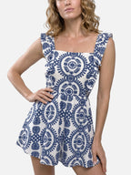 Women's Floral Print Romper with Ruffle Straps and Open Back