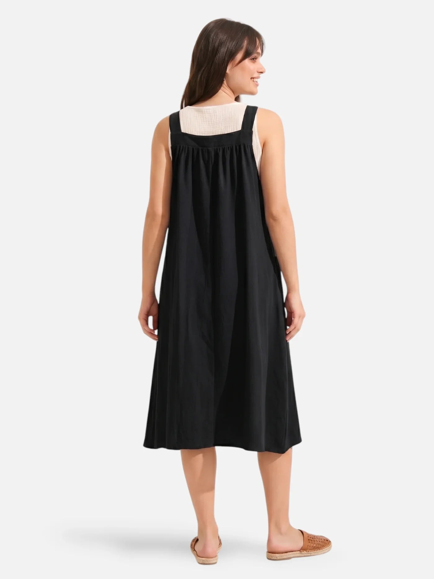 Women's Midi Pinafore Dress with Adjustable Straps and Side Pockets