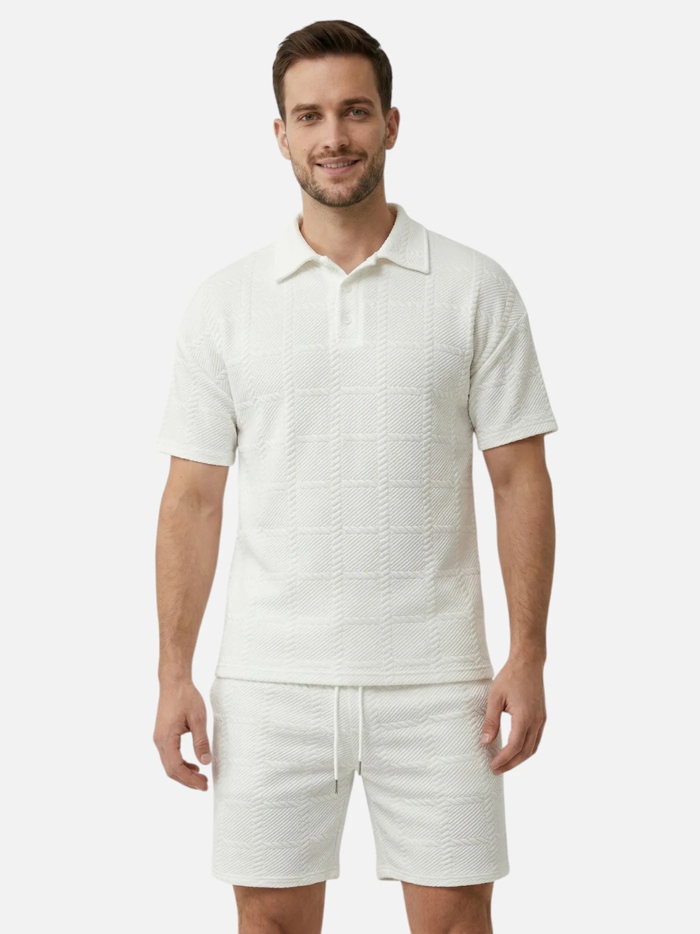 Men’s Textured Polo & Shorts Matching Set – Short Sleeve Summer 2-Piece Outfit