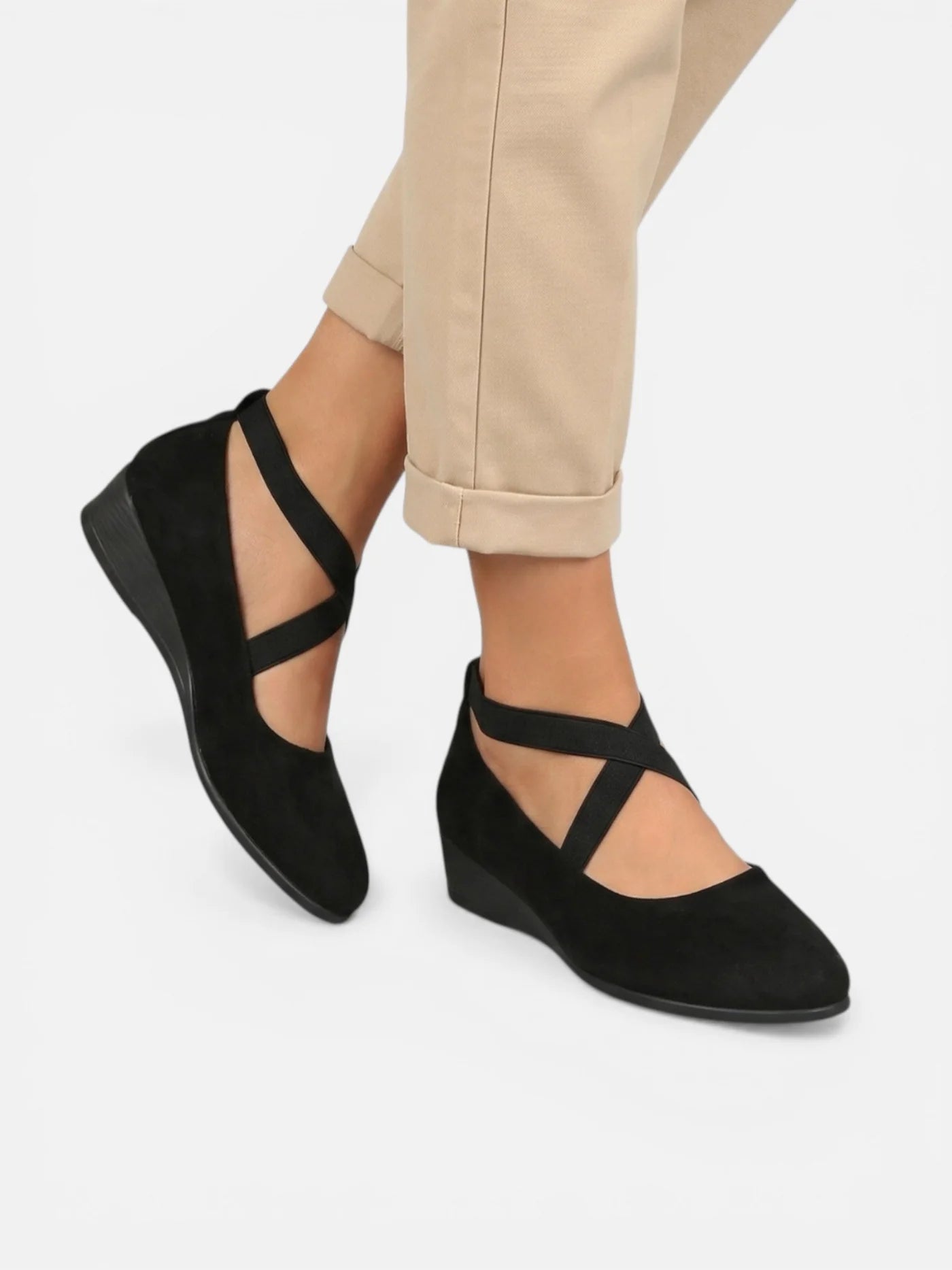 Women’s Wedge Ballerina Shoes with Cross Strap and Pointed Toe