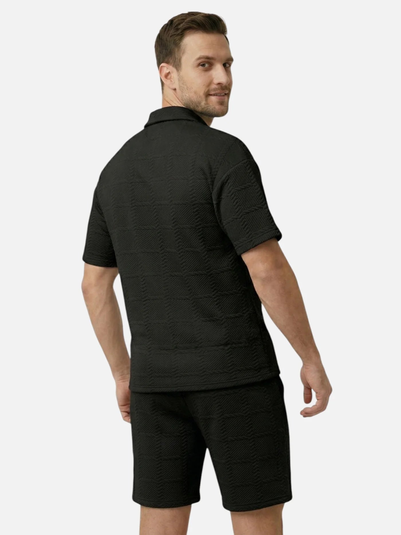 Men’s Textured Polo & Shorts Matching Set – Short Sleeve Summer 2-Piece Outfit