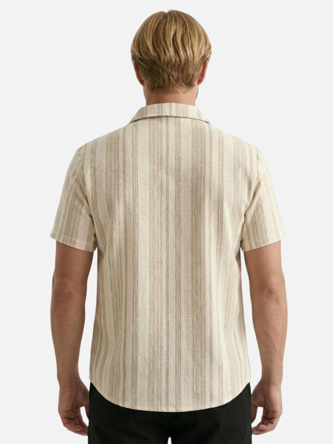 Men’s Short Sleeve Summer Button-Up Shirt with Subtle Stripes
