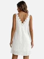 Women’s White Eyelet Lace Dress with V Neck and Flowy Fit
