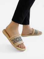 Women’s Espadrille Style Slip On Flat Sandals with Woven Strap