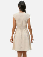 Women’s Flowy Mini Dress with Lace V Neck and Smocked Waist