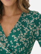 Women’s Floral Wrap Mini Dress with Short Sleeves and Ruffle Hem