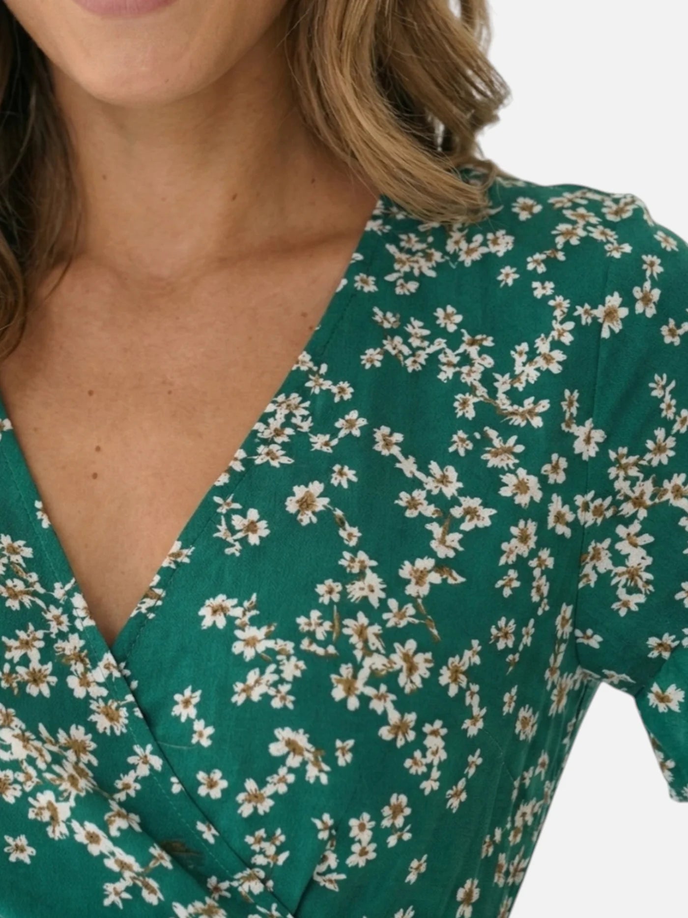 Women’s Floral Wrap Mini Dress with Short Sleeves and Ruffle Hem