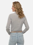Women's Textured Striped Blouse with Ruffle Details