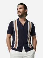 Men’s Knit Polo Shirt with Open Collar and Vertical Stripes