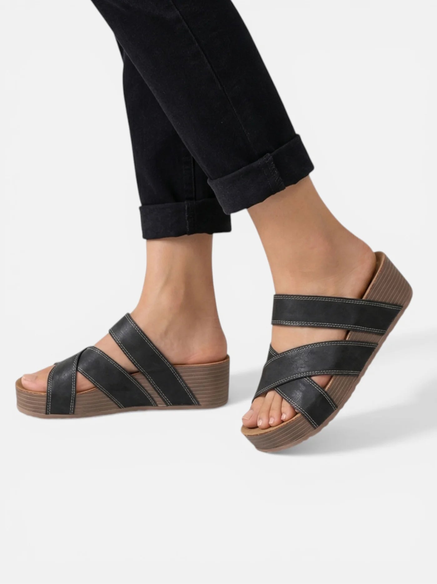 Women’s Comfortable Platform Slide Sandals with Cross Straps