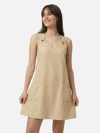 Women’s Striped A Line Mini Dress with Pockets Ring Detail and Sleeveless Design