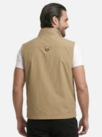 Men's Multi-Pocket Vest with Stand Collar