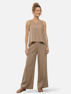 Women's Linen-Look Two-Piece Set with Crochet Back Detail