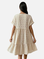 Women’s Flowy Mini Dress with V Neck Short Sleeves and Textured Fabric