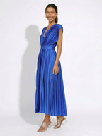 Women’s Pleated Midi Dress with V-Neck