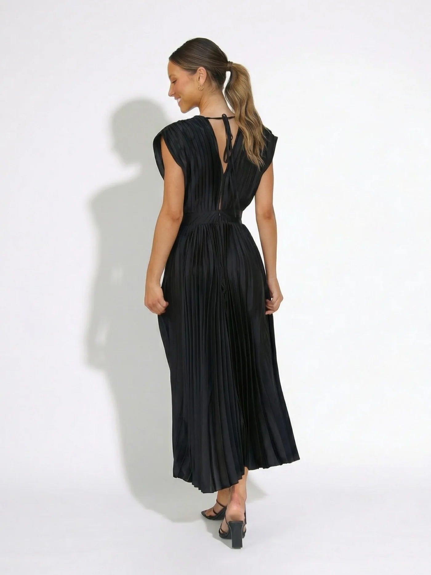 Women’s Pleated Midi Dress with V-Neck