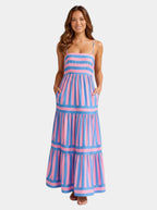 Women’s Striped Maxi Dress with Spaghetti Straps