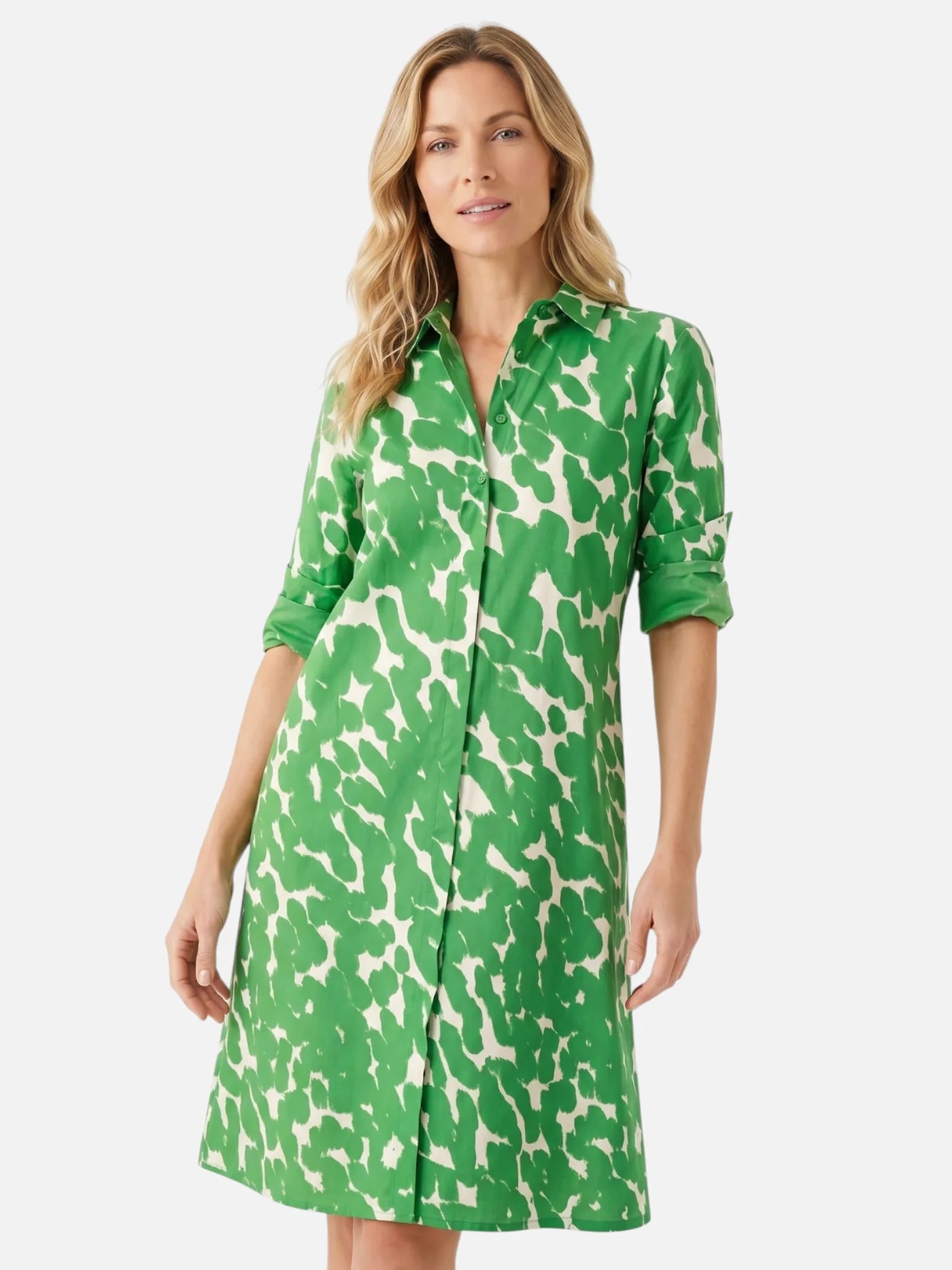Women's Graphic Print Shirt Dress with Roll-Up Sleeves
