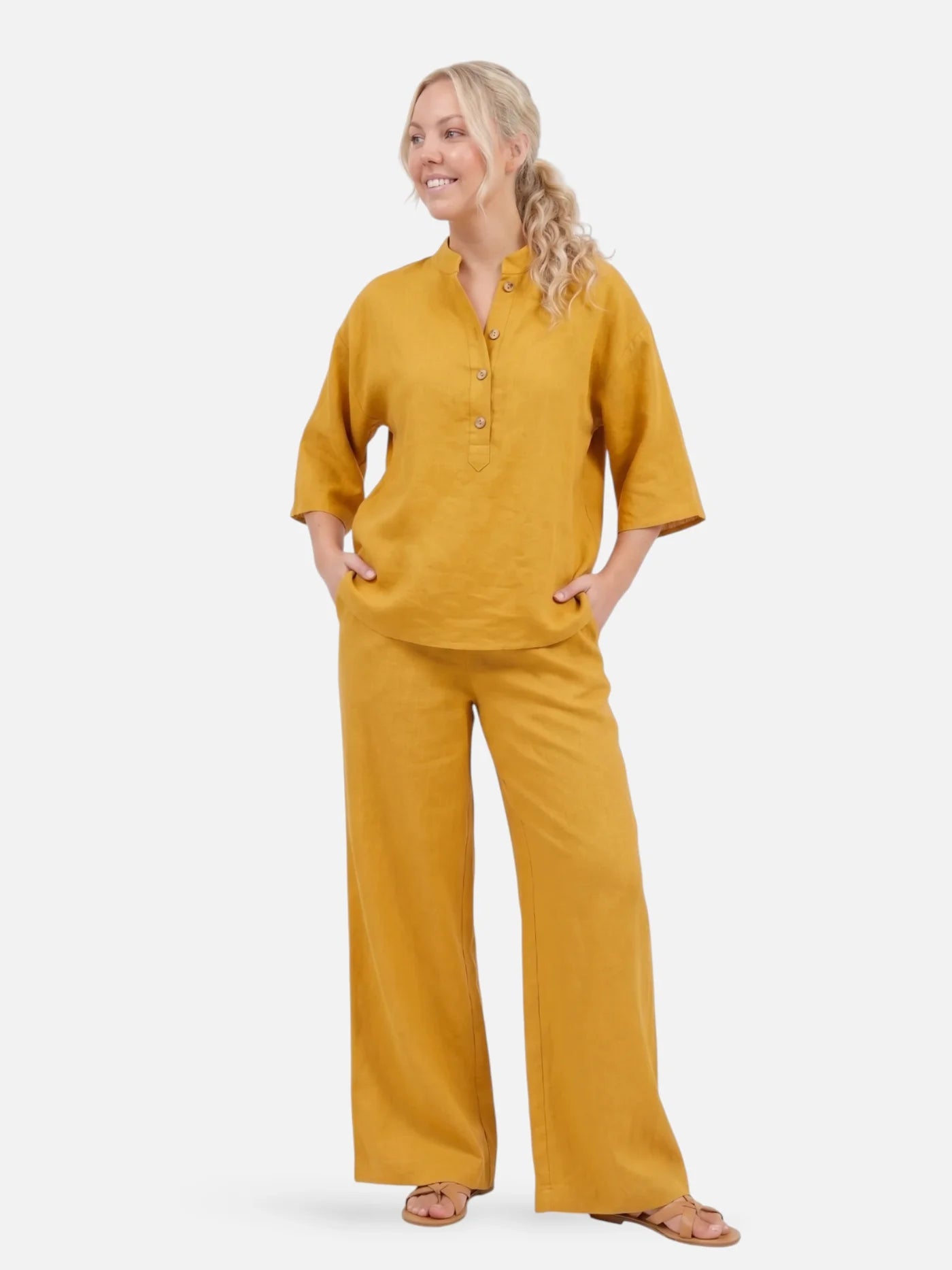 Women’s Matching Set – Relaxed Wide Leg Pants & Button Blouse Set