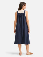 Women's Midi Pinafore Dress with Adjustable Straps and Side Pockets