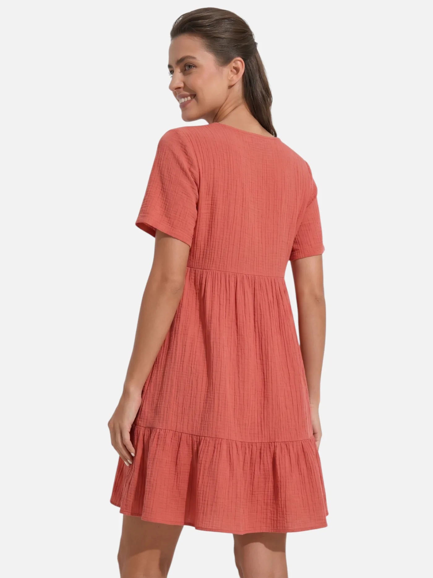 Women's V-Neck Babydoll Dress with Tiered Ruffle Hem