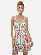 Women's Floral Boho Mini Dress with Spaghetti Straps and Ruffle Hem