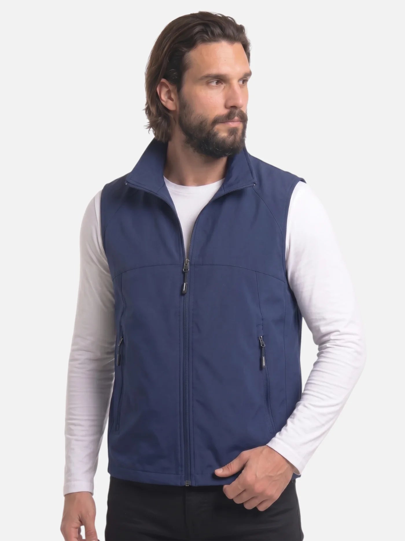 Men's Zip-Up Vest with Stand Collar and Zip Pockets