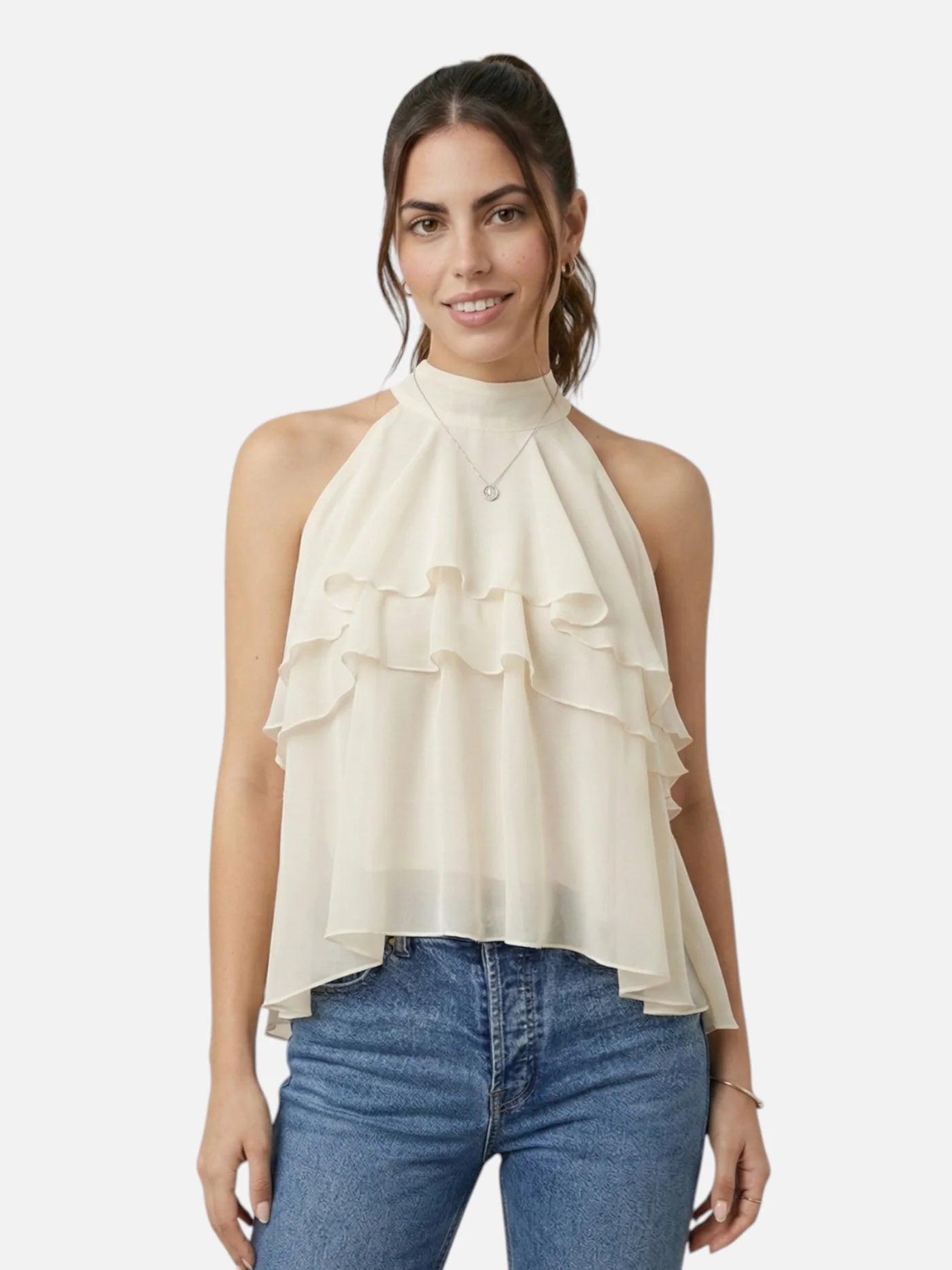 Women’s Sleeveless Ruffle Halter Top
