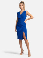 Women's Draped V-Neck Bodycon Dress with Asymmetric Slit