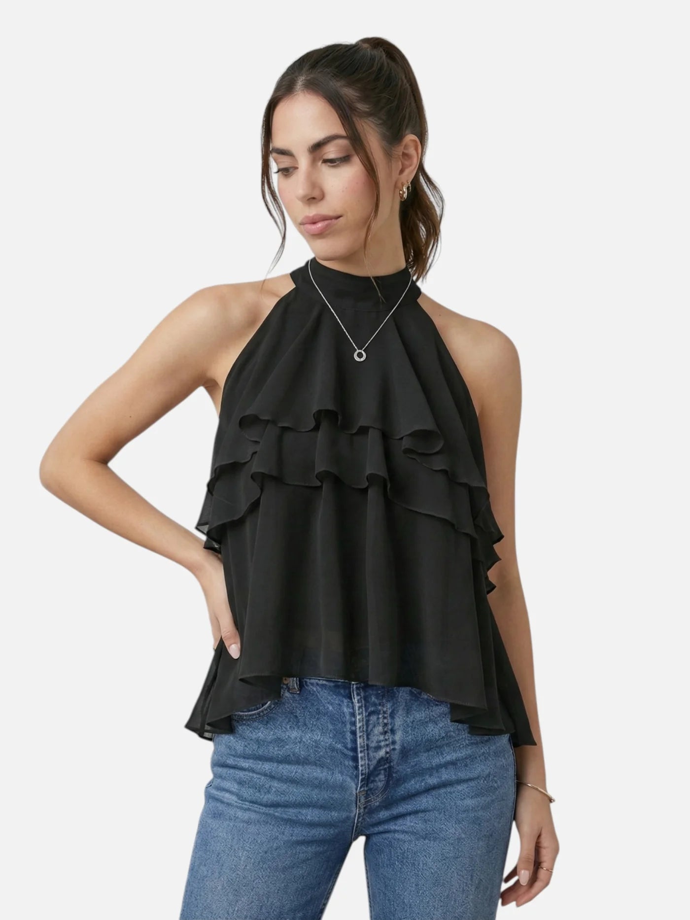Women’s Sleeveless Ruffle Halter Top