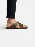 Men’s Leather Slide Sandals with Cross Straps for Summer Comfort