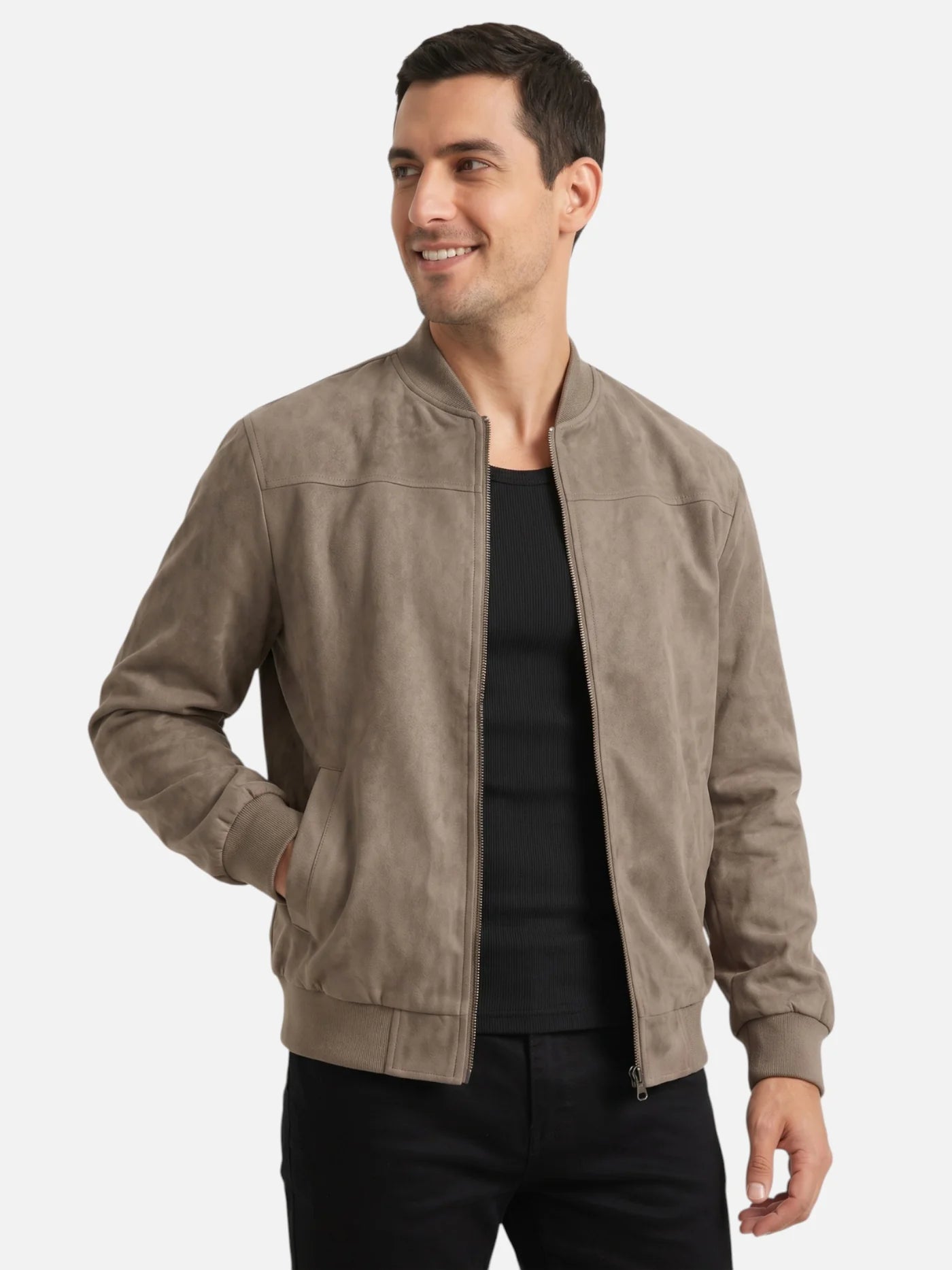 Men’s Faux Suede Bomber Jacket Zip-Up Lightweight Casual Jacket