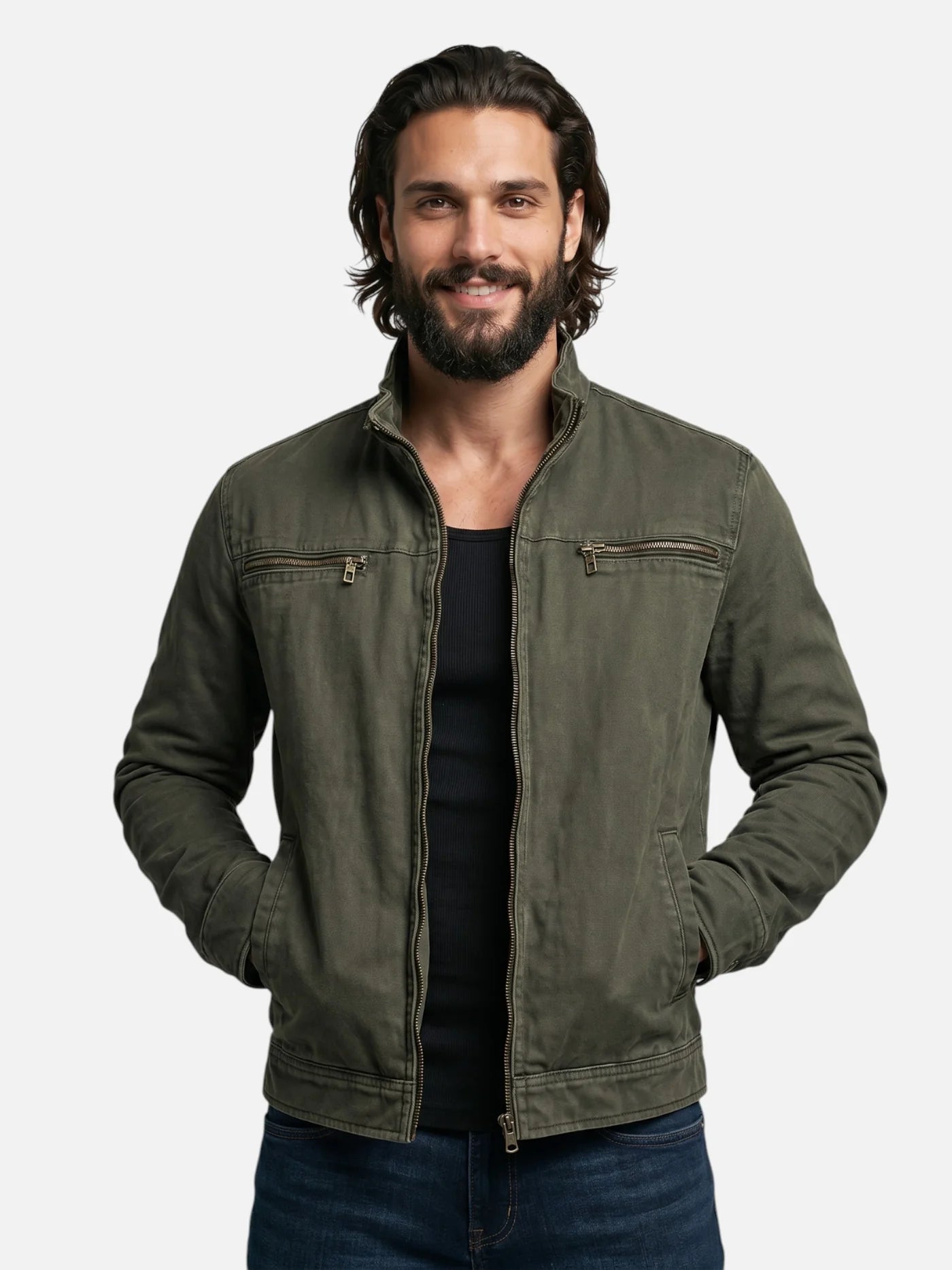 Men’s Zip-Up Jacket with Stand Collar Casual Lightweight Jacket