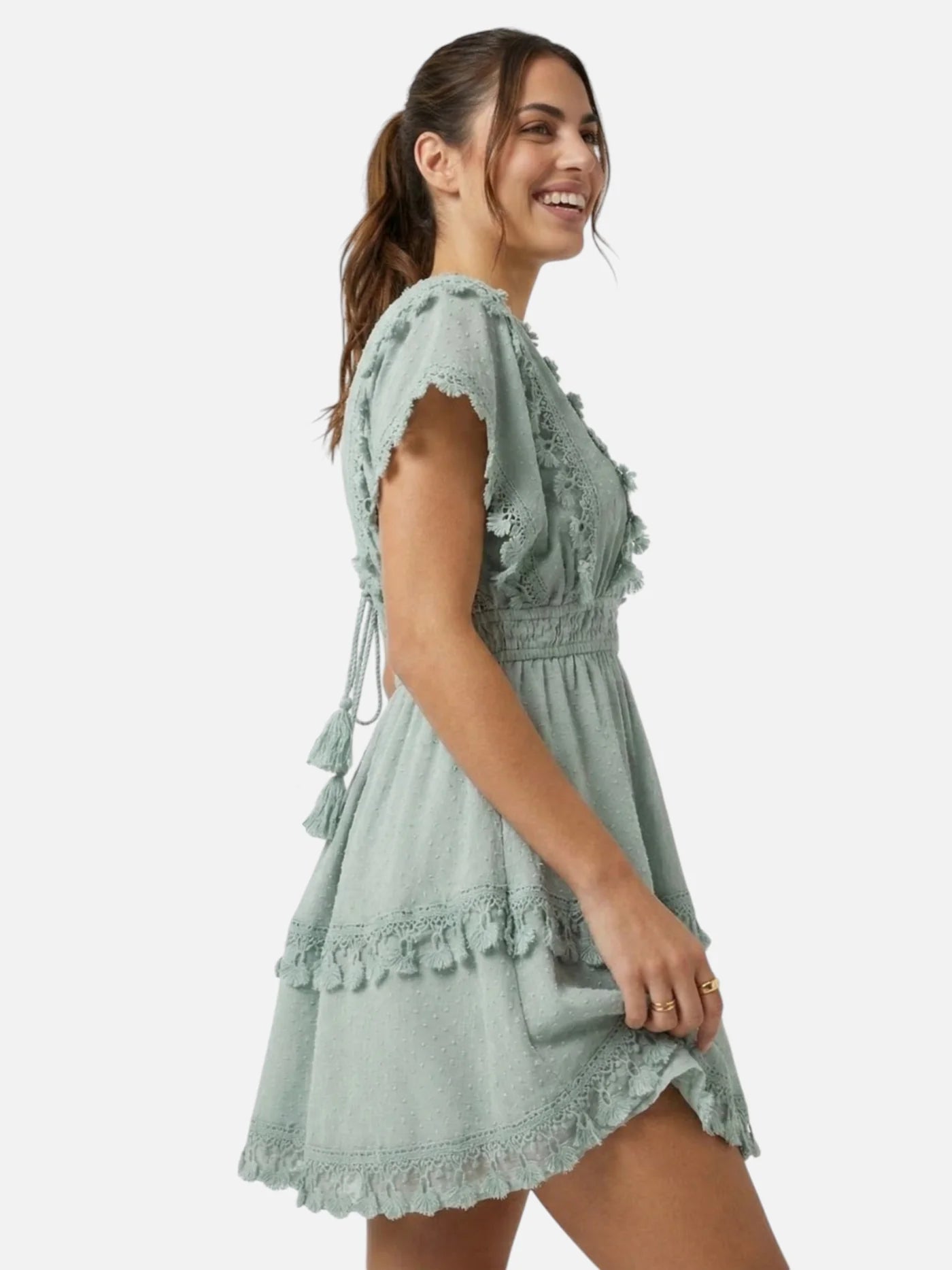 Women’s Boho Lace Mini Dress with Open Back Tie