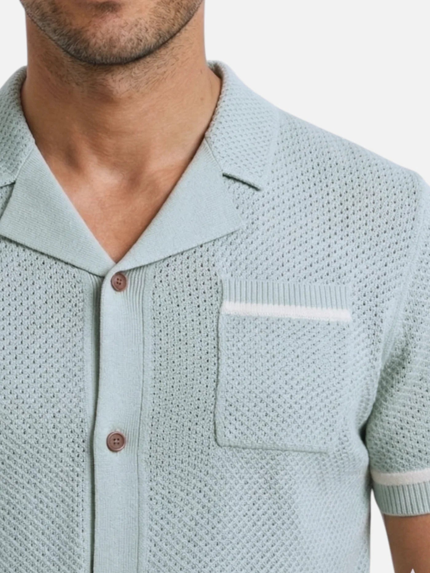 Men’s Breathable Knit Polo Shirt Open Collar Button Front Short Sleeve